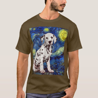 T-shirt Nuit étoilée Dotée Dalmatien Chien Peinture Chien 