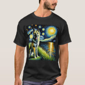 T-shirt Nuit étoilée Norvégienne Elkhound Dog Van Gogh Lov (Devant)