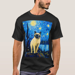T-shirt Nuit étoilée surréaliste Chat siamois