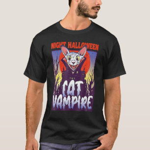 T-shirt Nuit Halloween Chat Vampire Boit Sang Vampire