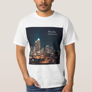 T-shirt Nuit Skyline de la ville de Charlotte North Caroli