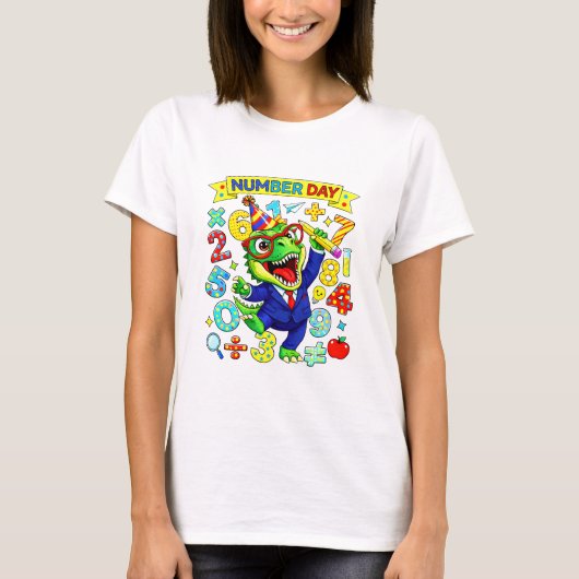 T-shirt Number Day Dinosaur Math T Shirt for Kids (Devant)