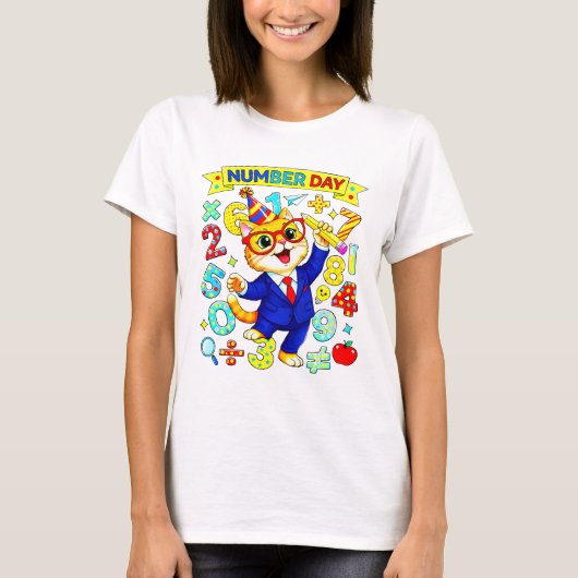 T-shirt Number Day Smart Cat Maths T Shirt for Kids (Devant)