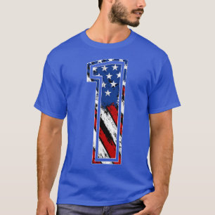 T-shirt Numéro 1 Drapeau rouge blanc et bleu américain 1 J