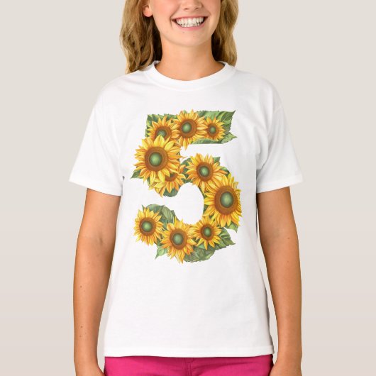 T-shirt Numéro 5 Thème Des Fleurs De Soleil 5 Ans Enfants  (Devant)