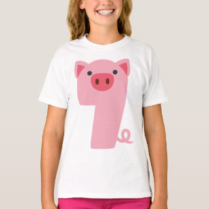 T-shirt Numéro 7 Cochon Animal Thème 7 Année Enfants Fille