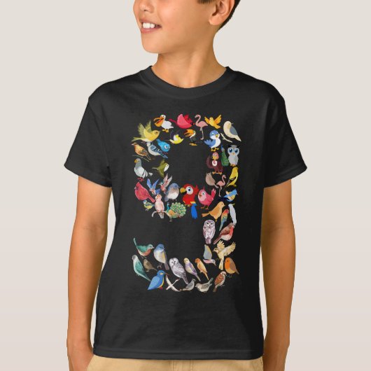T-shirt Numéro 9 Oiseaux Thème 9 ans Garçons Enfants (Devant)