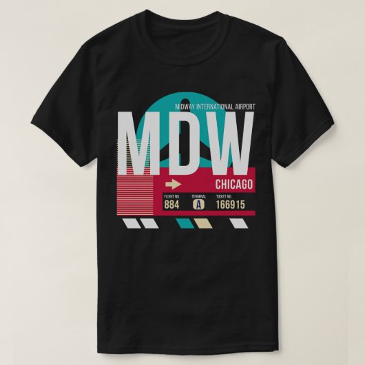 T-shirt Numéro de bagage E du code de l'aéroport MDW de Ch (Design devant)