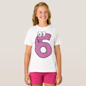 T-shirt Numéro de dessin 6 amusant violet souriant six (Devant entier)