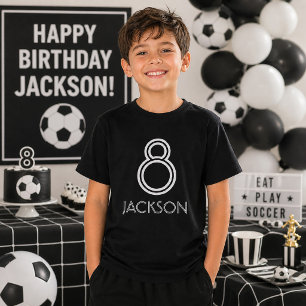 T-shirt Numéro personnalisé et nom Anniversaire noir et bl