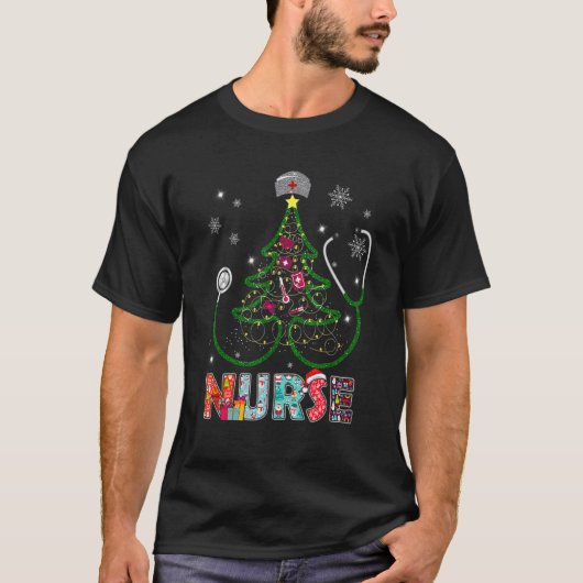 T-shirt Nurse Christmas Tree Stethoscope RN LPN Scrub Nurs (Devant)