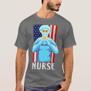 T-shirt Nurse Heart USA Flag Nurse Hospital Medicine Doc