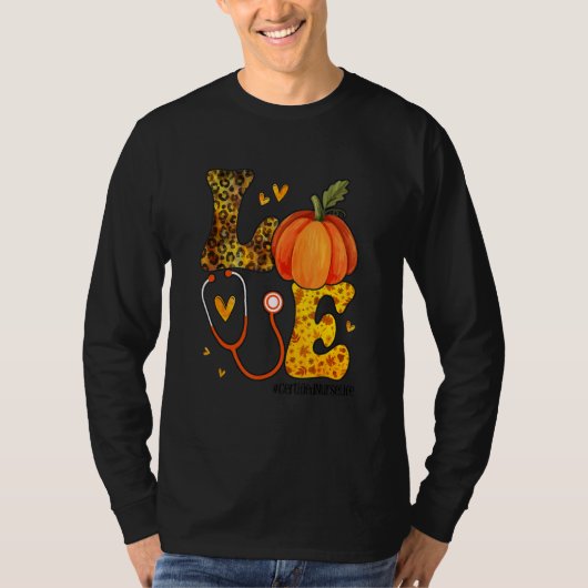 T-shirt Nurse Leopard Pumpkin Thanksgiving Love Certified  (Devant)