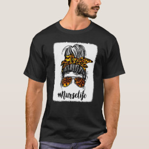 T-shirt Nurse Life Bleached Leopard Messy Bun Filles Fille