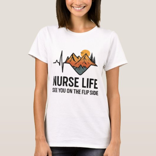 T-shirt Nurse Life - EKG Heartline Mountain Design (Devant)