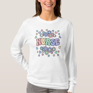 T-shirt NURSE-Retro Super Vintage, Fleurs, Coeurs, Étoiles