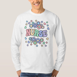 T-shirt NURSE-Retro Super Vintage, Fleurs, Coeurs, Étoiles
