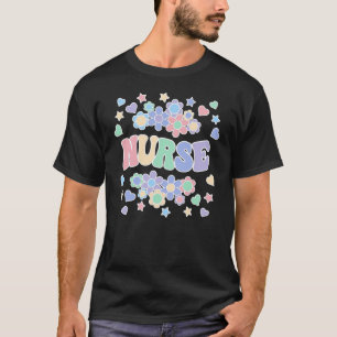 T-shirt NURSE-Retro Super Vintage, Fleurs, Coeurs, Étoiles