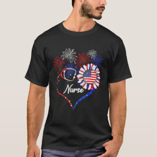 T-shirt Nurse Stethoscope Firework Sunflower America Flag