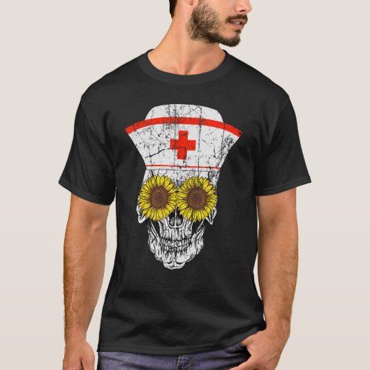 T-shirt Nurse Sugar Skull Stéthoscope RN Medical Halloween (Devant)