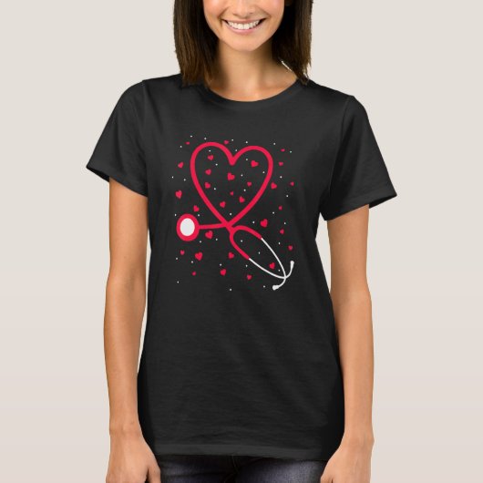 T-shirt Nurse Valentine's Day Heart Stethoscope (Devant)