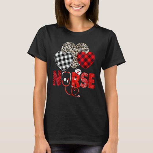 T-shirt Nurse Valentines Day Stethoscope Leopard Buffalo P (Devant)