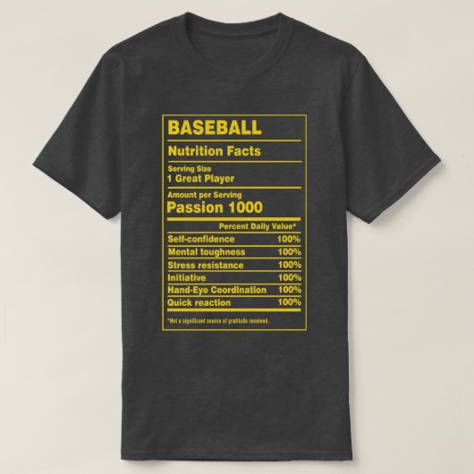 T-shirt Nutrition Facts Baseball (Design devant)