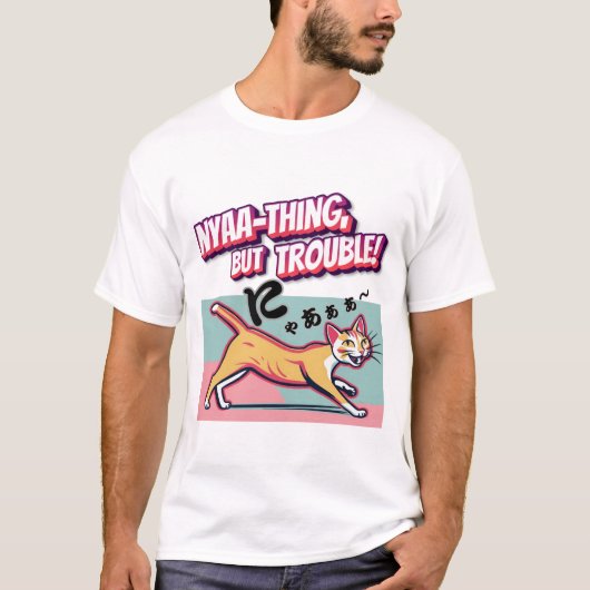 T-shirt "Nyaaa-thing but Trouble" - Mischievous Calico Cat (Devant)
