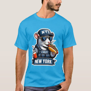 T-SHIRT NYC RAT MANGEANT UN CHIEN CHAUD