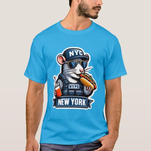 T-SHIRT NYC RAT MANGEANT UN CHIEN CHAUD (Devant)