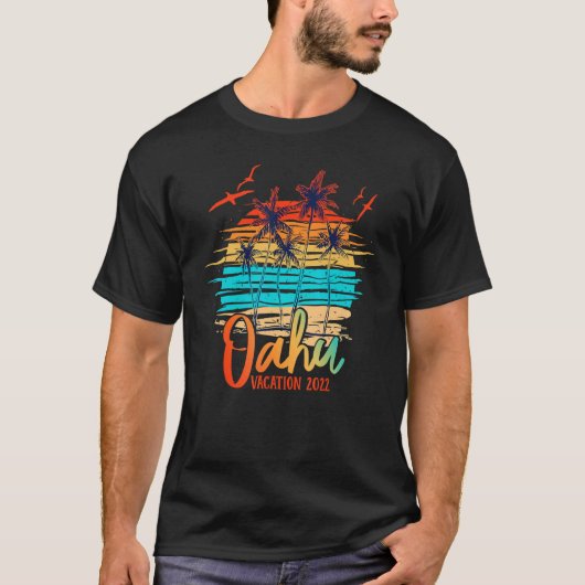 T-shirt Oahu Hawaii 2022 Island Palm Beach Rétro Sun Vacat (Devant)