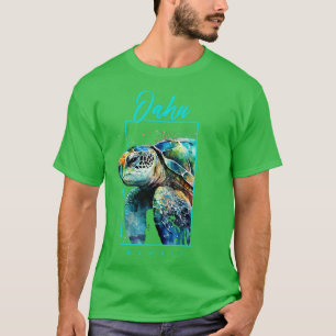 T-shirt Oahu Hawaii Aquarelle Portrait de tortue marine