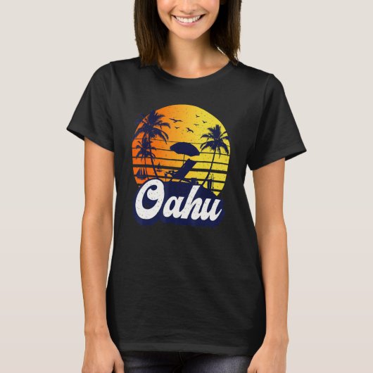 T-shirt Oahu Hawaii Hawaiian Sunset Beach Retro (Devant)