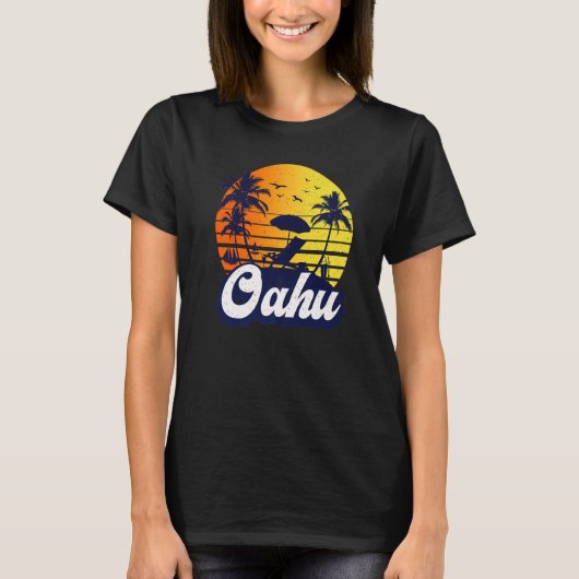 T-shirt Oahu Hawaii Hawaiian Sunset Beach Retro Premium (Devant)