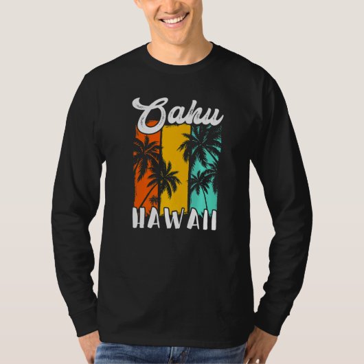 T-shirt Oahu Palm Trees Beach Hawaiian Retro Vacation Fami (Devant)