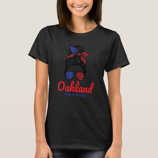 T-shirt Oakland California Retro Messy Bun (Devant)