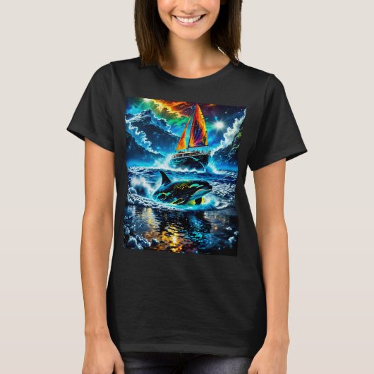 T-shirt Observation colorée des baleines (Devant)