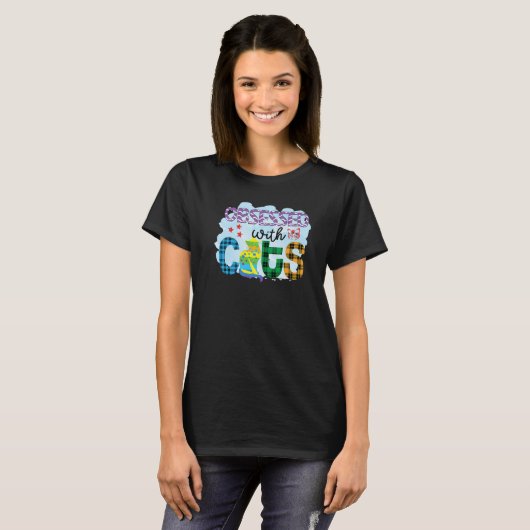 T-shirt Obsessed With Cats Graphic Patchwork Cat (Devant entier)