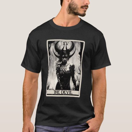 T-shirt Occult Dark Horror La Devil Tarot Card (Devant)
