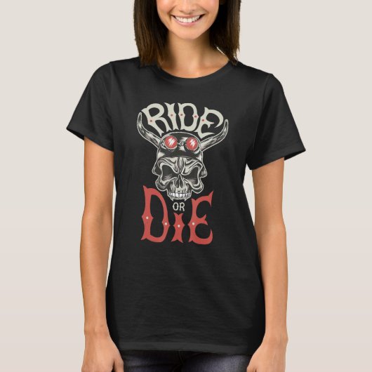 T-shirt Occult Magic Skull Horns Biker Casque Goggets Ride (Devant)