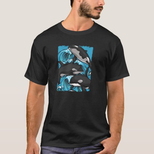 T-shirt Ocean Animal Orca Waves Animal Killer Whale Pul (Devant)