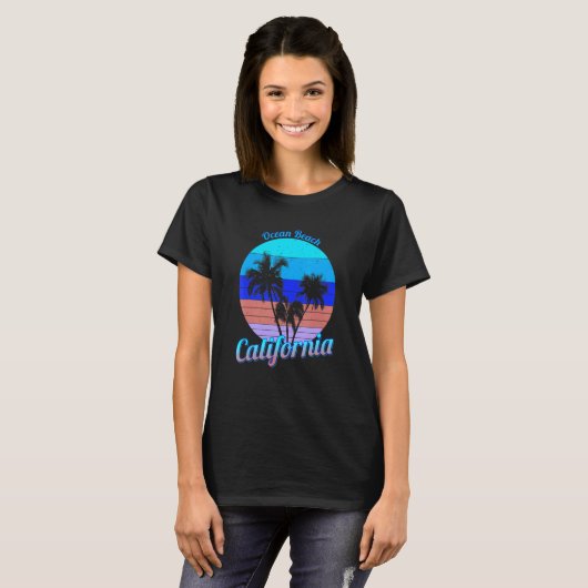 T-shirt Ocean Beach California Retro Palm Trees Beach Summ (Devant entier)