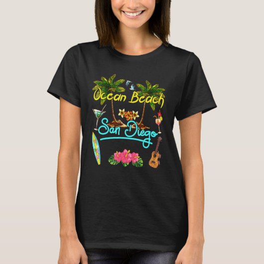 T-shirt Ocean Beach San Diego Summer Palm Surf Sun Set Pal (Devant)