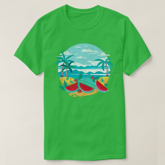 T-shirt Ocean Beach Summer Palm Trees Pastèque Exotique (Design devant)