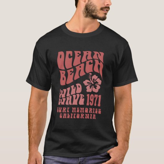 T-shirt Ocean Beach Wild Wave Surf Aesthetic Words On Back (Devant)