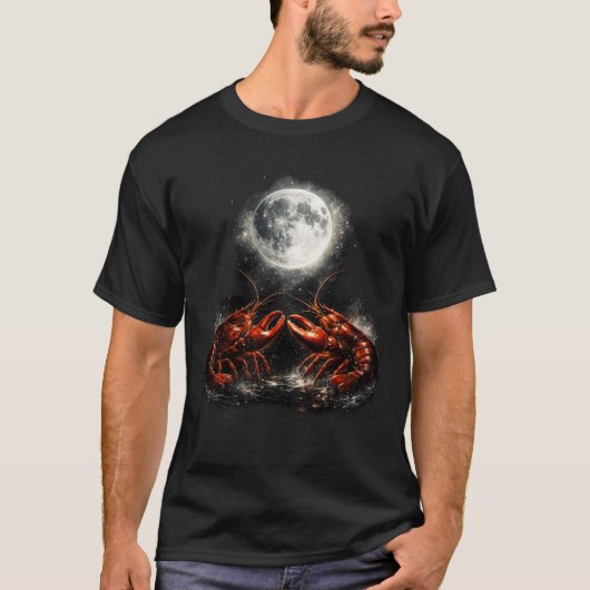 T-shirt Ocean Lover Lobster Moon Design Night Sea Animal (Devant)