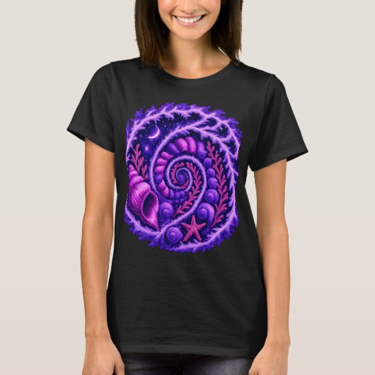 T-shirt Ocean Spiral Psychedelic Shell Vortex Art | Violet (Devant)