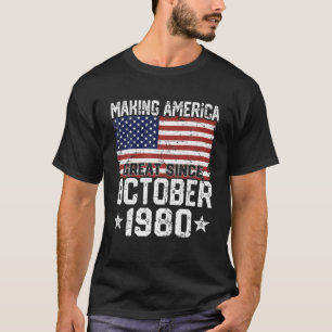 T-shirt Octobre 1980 Drapeau américain 41Cadeaux d'anniver