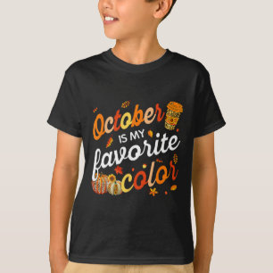 T-shirt Octobre Est Ma Couleur Favorite Feuilles Automne L