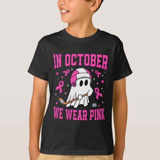 T-shirt Octobre Nous Portons Le Fantôme Rose Hockey Cancer (Devant)